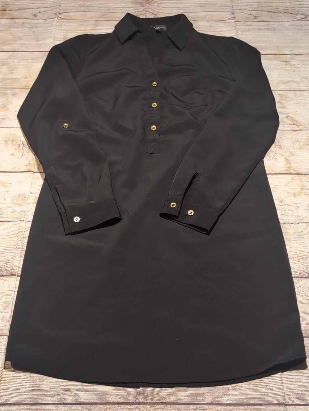 The Limited Ashton Black Roll Tab Long Sleeve Collared Shirt Dress Size XS P